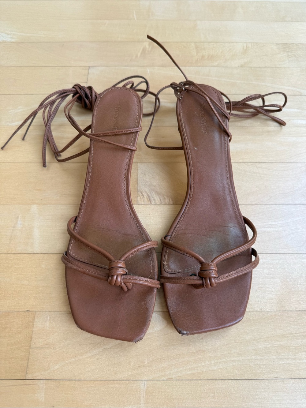 Mara & Mine Brown Leather Knot Lace-Up Women's Sandals
